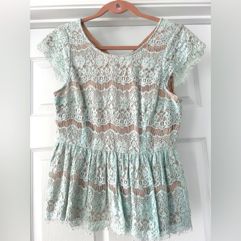 Maeve aqua lace peplum top from Anthropology